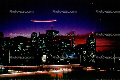 Night Befalls the City, the Embarcadero with smoke from the Marina fire, Loma Prieta Earthquake (1989), 1980s