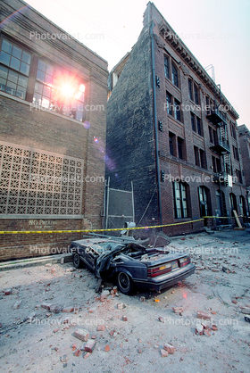 Bricks, Crushed Car, south of Market, SOMA, Loma Prieta Earthquake (1989), 1980s