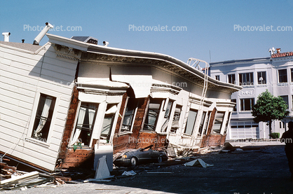 Crushed Car, Collapsed Apartment Building, Marina district, Loma Prieta Earthquake (1989), 1980s