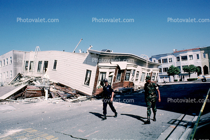 Soldiers, Collapsed Home, Marina district, Loma Prieta Earthquake (1989), 1980s