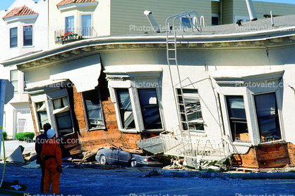 Crushed Car, Collapsed House, Marina district, Loma Prieta Earthquake (1989), 1980s