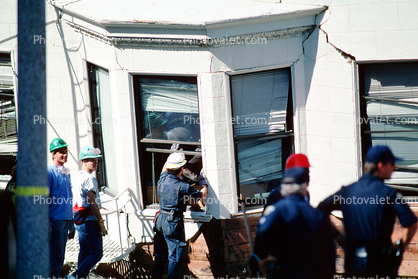 Rescuers, Collapsed Home, Marina district, Loma Prieta Earthquake (1989), 1980s