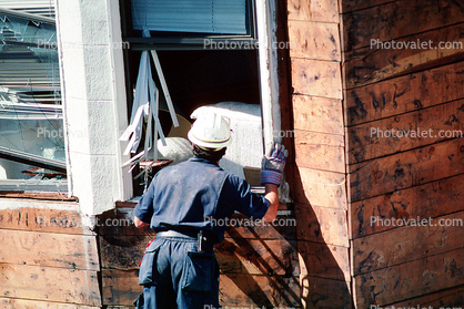 Collapsed Home, Rescuer, Marina district, Loma Prieta Earthquake (1989), 1980s
