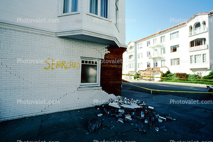 Fallen Bricks, Searched Home, Marina district, Loma Prieta Earthquake (1989), 1980s