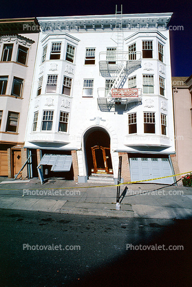 Garage Disarray, Tilted Home, Marina district, Loma Prieta Earthquake (1989), 1980s