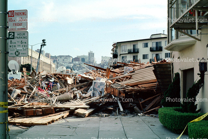 Rubble, Fillmore Street, Marina district, Loma Prieta Earthquake (1989), detritus, 1980s