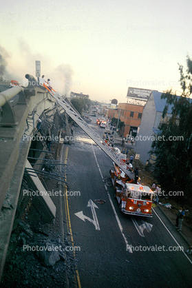 Aerial Fire Truck, Pancake Collapse, Cypress Freeway, Loma Prieta Earthquake (1989), 1980s