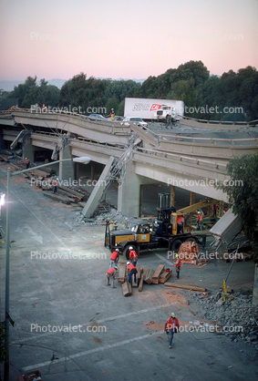 Crane Truck, Cypress Freeway, pancake collapse, Loma Prieta Earthquake (1989), 1980s