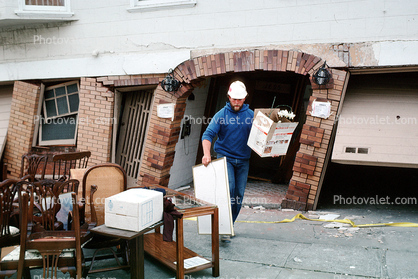 Destroyed Buildings, Clearing Debris, Marina district, Loma Prieta Earthquake (1989), 1980s