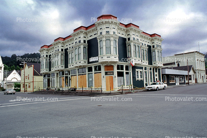 Downtown Ferndale, doors, windows, boards, Destroyed, Building Structure, Police Car, May 1992