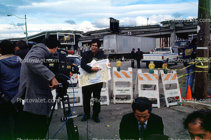 Video Camera, map, broadcaster, Map, Truck, Cypress Freeway pancake collapse, Loma Prieta Earthquake, (1989), 1980s