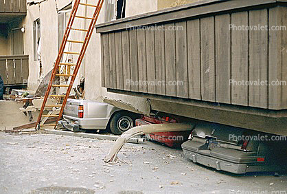 Crushed Cars, Apartment Building Collapse, Northridge Earthquake Jan 1994