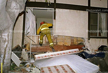Firefighters, Apartment Building Collapse, Northridge Earthquake Jan 1994