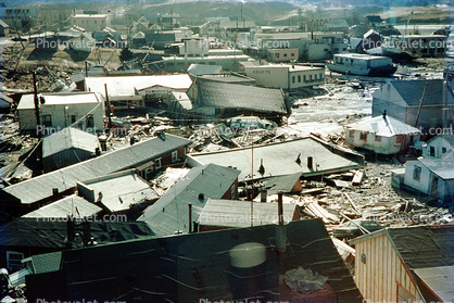 Downtown Valdez, destroyed buildings, Alaska Earthquake of 1964, 1960s