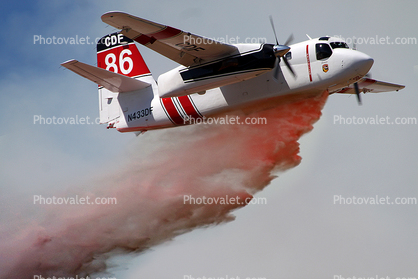 N433DF, Marsh Aviation, Grumman, S-2F3AT, Fire Retardant Release, Drop, Stony Point Road Fire, Tanker-86, Grassland, Sonoma County