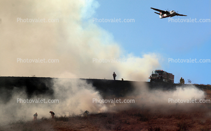 Smoke, hills, firefighters, Firefighting Airtanker, Grumman, S-2F3AT