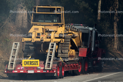 Oversize Load, Wide, big, huge, Over-sized, Crawler Bulldozer, Pacific Coast Highway 1, PCH