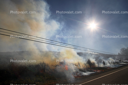 Flames, Smoke, Sun, Pacific Coast Highway 1, PCH