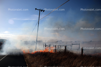 Flames, fence, Valley Ford Road