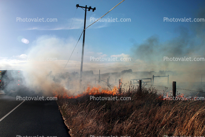 Flames, fence, Valley Ford Road
