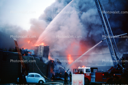 Aerial Ladder, flames, Volkswagen Car, smoke