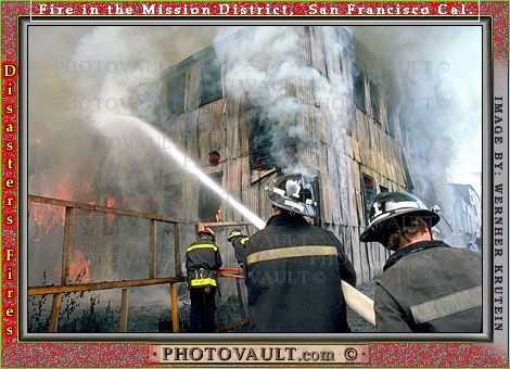 Flames, Smoke, Water, Firefighters, Firemen, Mission District, San Francisco