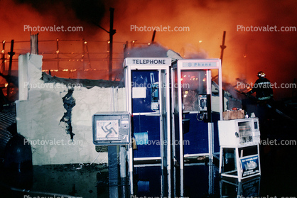 Telephone Booths, newspaper stands, Pier fire, San Francisco