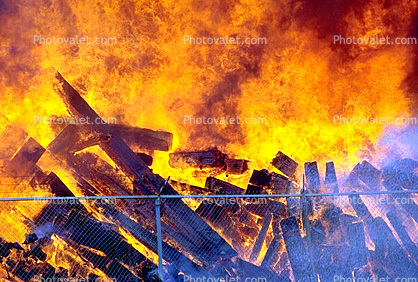 Mission Bay, San Francisco, Lumber, pilings, fence, Flames from hell