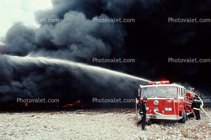 thick black smoke, water, Seagrave Truck, Fire Engine