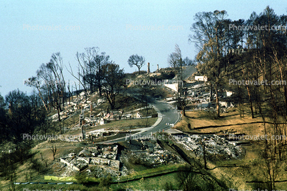 Homes, Residential House, Hills, Charred, Streets, Great Oakland Fire, California