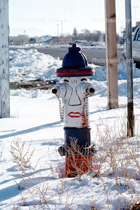Fire hydrant with a funny face, snow, ice, cold