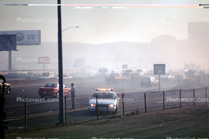 US Highway 101, smoke, San Bruno Mountain