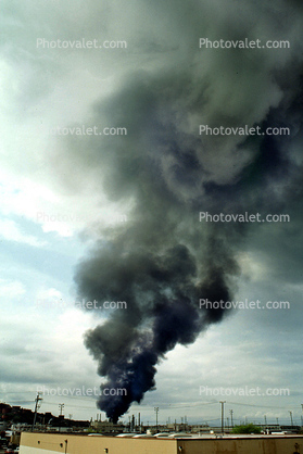 Standard Oil Refinery Fire, Chevron, Thick Black Smoke, Richmond, California