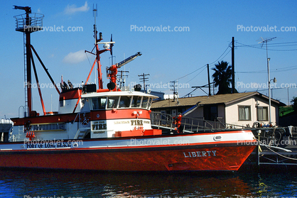 Fireboat Liberty, Long Beach Fire Dept., Port of Long Beach, dock, nozzle, California