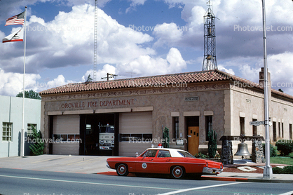 Oroville Fire Department, Building, Garage, Firehouse, Squad Car, Bell, 1968, 1960s