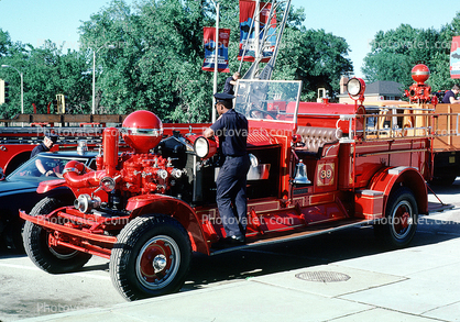 Ahrens-Fox Fire Engine, spherical-shaped air chamber, red sphere, 1950s