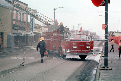 C.F.D., Hook and Ladder Truck, Aerial, Fire Truck, American LaFrance Firetruck, Carbondale, Illinois, 1950s