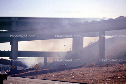 Fire along a freeway, Interstate Highway I-5, Los Angeles