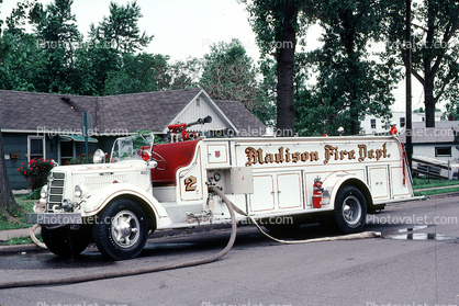 Madison Fire Dept., Mack Truck, MFD Mack Pumper, Illinois, 1950s