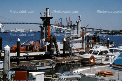 Fireboat, Dock, Vincent Thomas Bridge, August 1994, 1990's