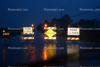 Road Closed Sign, Flooding in Bloomfield, Valley Ford Road, Sonoma County, February 2019