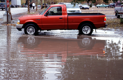 pickup truck, water, reflection