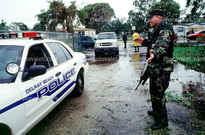 Police Car, National Guard Soldier, Rifle, flooding, flood, Delray Beach, Hurricane Francis, 2004