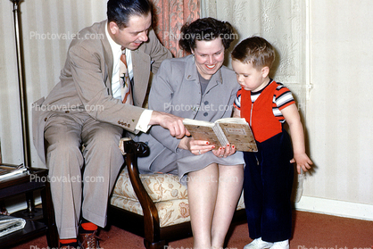 Mom, Dad, Son, smiles, 1950s