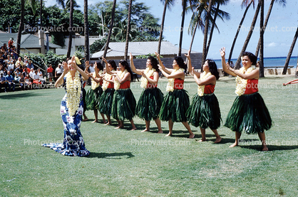 Hula Dancers, women, Grass Skirts, Lei, September 1959