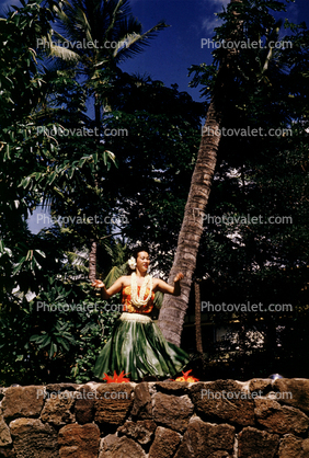 Woman Hula Dancing, Grass skirt, October 1960, 1960s