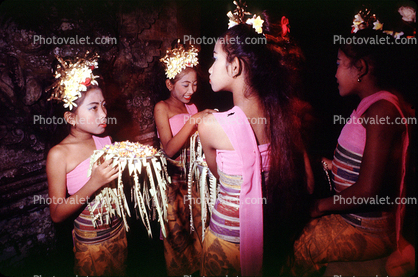 Girls, costume, flowers, Dance in Bali