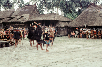 War Dance, Grass Thatched Roof, buildings, Nias, Sumatra, Indonesia, Sod