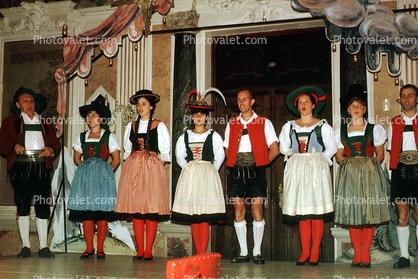 Tyrolean Folk Songs, Men, Women, Lederhosen, skirts, stockings, Native Costume, Innsbruck, Austria, August 1963, 1960s