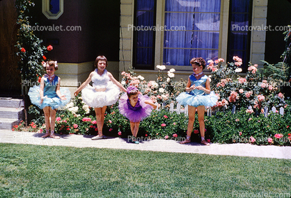 Ballerina, Tutu, Frontyard, Home, Lawn, Roses, 1950s